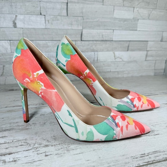 MANOLO BLAHNIK 105 Fabric BB Acuarela Watercolor Floral Print Pumps Size 38.5 - Picture 14 of 16
